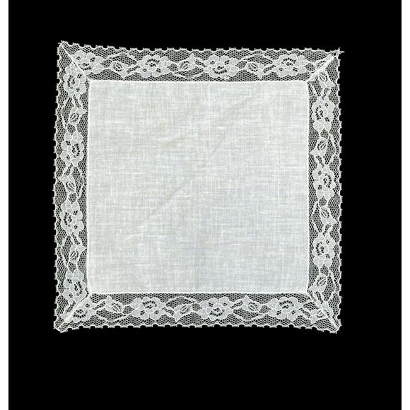 Handkerchief White Lace Edge Netting Vintage Wedding Bridal Hankie 9.5 Inch - Picture 3 of 8